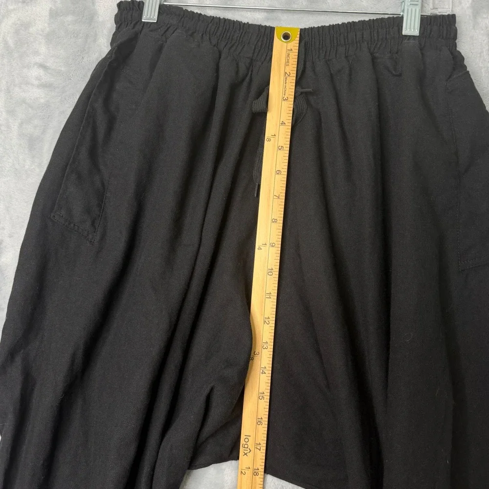 Onttno Harlem Pants Mens One Size Linen Black Loose Elastic Waist Baggy Ankle